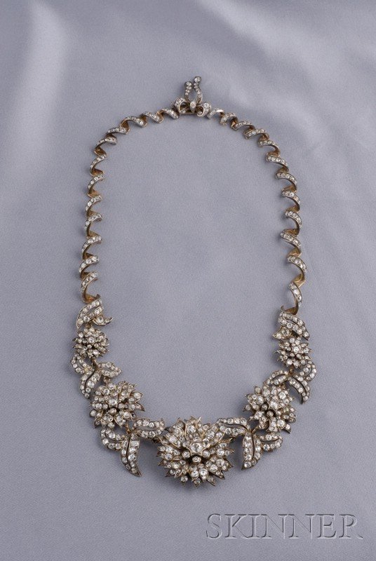 Diamond Necklace, with flowerhead and scrolling fo