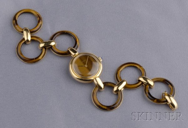 18kt Gold and Tiger's-eye Watch, Barthelay, France