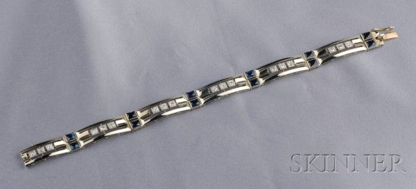 18kt White Gold, Sapphire, and Diamond Bracelet, F