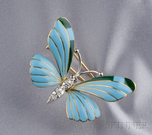 18kt Bicolor Gold, Enamel, and Diamond Butterfly C