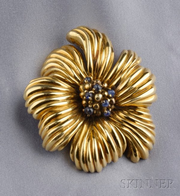18kt Gold and Sapphire Flower Brooch, Tiffany & Co