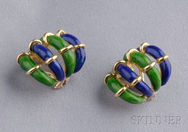 18kt Gold and Enamel Earclips, Tiffany & Co., Schl