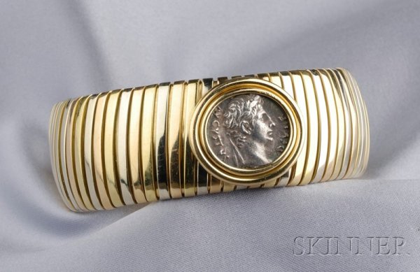 18kt Tricolor Gold and Ancient Coin Bracelet, Bulg