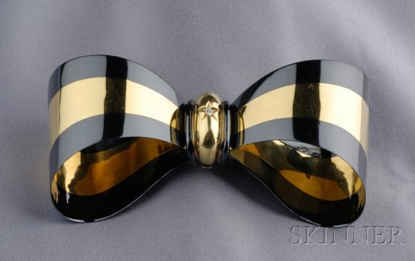 18kt Gold and Stainless Steel Bow Pendant/Brooch,