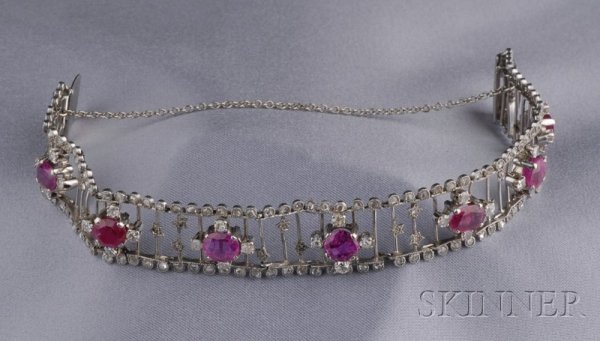 Ruby and Diamond Bracelet, set with seven cushion