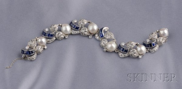 Platinum and Pearl Gem-set Bracelet, Seaman Schepp