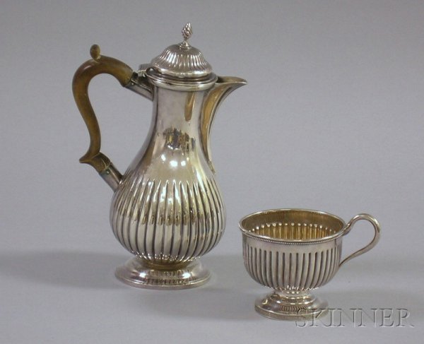 George III Silver Chocolate Pot, London. 1808, Cha: George III Silver Chocolate Pot, London. 1808, Charles Goodwin, Maker, with a similarity designed mug, approx. 16 troy oz.