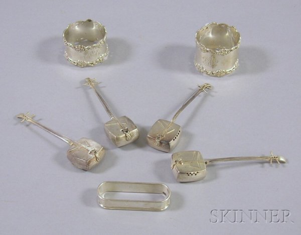 Four Sterling Casters and Three Silver Napkin Ring