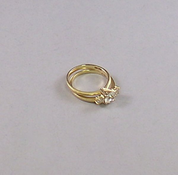 14kt Gold and Old Mine-cut Diamond Solitaire with : 14kt Gold and Old Mine-cut Diamond Solitaire with Guard Ring, diamond approx. 0.70 cts., size 8.