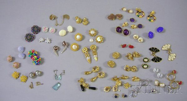 Group of Costume Earrings, including signed pieces: Group of Costume Earrings, including signed pieces by Trifari, Monet, Napier, Carolee, Givenchy, Richelieu, and Burberry.