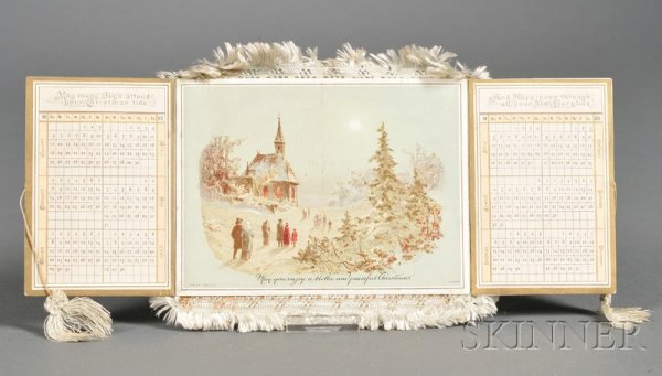 Victorian Lithographed Board Village Scene Christm