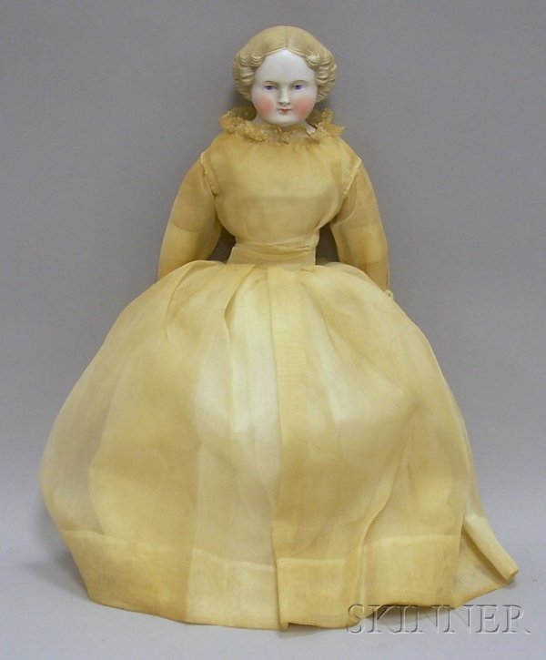 Mid-19th Century Porcelain Headed Doll, blond hair