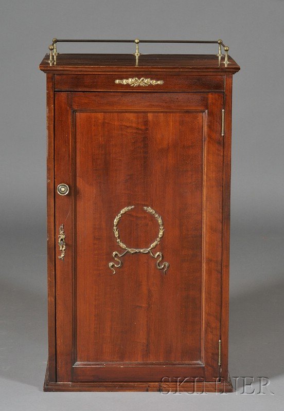 Louis XVI Style Gilt-metal Mounted Cherry Sheet Mu: Louis XVI Style Gilt-metal Mounted Cherry Sheet Music Cabinet, the interior with four adjustable shelves, cabinet ht. 33 3/4, wd. 20, interior shelf 12 3/4 x 17 in.