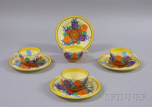Set of Four Clarice Cliff Gayday Pattern Cup and