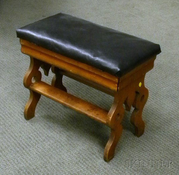 Victorian Upholstered Walnut Organ Bench, ht. 17,: Victorian Upholstered Walnut Organ Bench, ht. 17, wd. 21 1/4, dp. 11 1/2 in.
