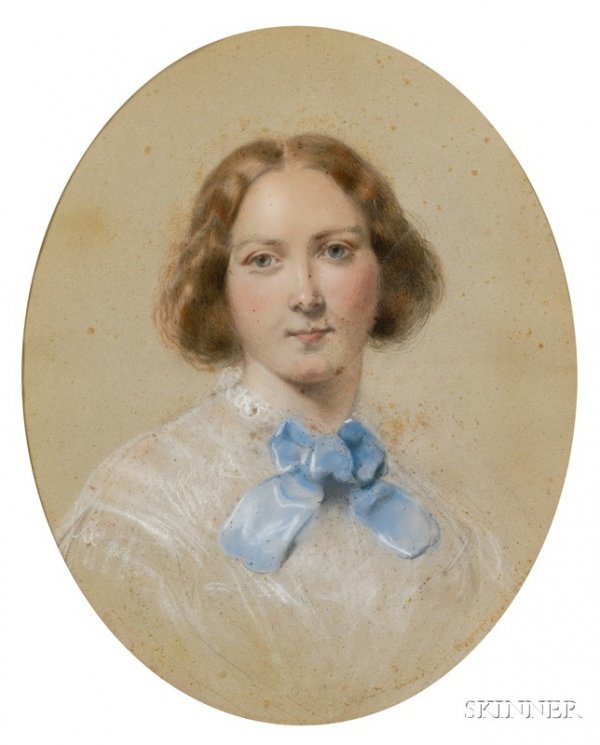 British School, 19th Century Miss Beaven, Later L: British School, 19th Century Miss Beaven, Later Lady Colnaghi. Initialed and dated "AK 1854" c.l., identified on a label affixed to the backing. Watercolor, chalks, and graphite on gray paper, sight s