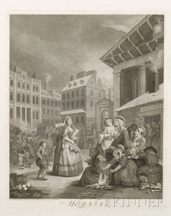 William Hogarth (British, 1697-1764) Lot of Four W: William Hogarth (British, 1697-1764) Lot of Four Works: Morning, Noon, Evening, and Night from The Four Times of the Day Ea