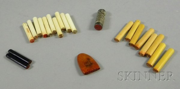 Group of Bone, Wood, and Metal Seals, including te: Group of Bone, Wood, and Metal Seals, including ten ivory, eight wood, two ebonized wood, a metal pendant seal, and a tooth-shaped seal.