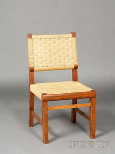 Four Woven Fiber Upholstered Wooden Dining Chairs,: Four Woven Fiber Upholstered Wooden Dining Chairs, attributed to Jens Risom, unmarked, (some fiber breaks and wear), ht. 35 1/4 in. Provenance: Estate of Richard Filipowski (1923-2008), a sculptor of