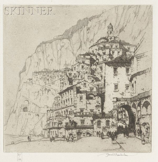 Samuel V. Chamberlain (American, 1895-1975) Amalfi,: Samuel V. Chamberlain (American, 1895-1975) Amalfi, edition of 100 (Chamberlain & Kingsland, 8). Signed "Samuel Chamberlain" in pencil l.r., numbered "87/100" in pencil l.l. Etching on paper, plate si