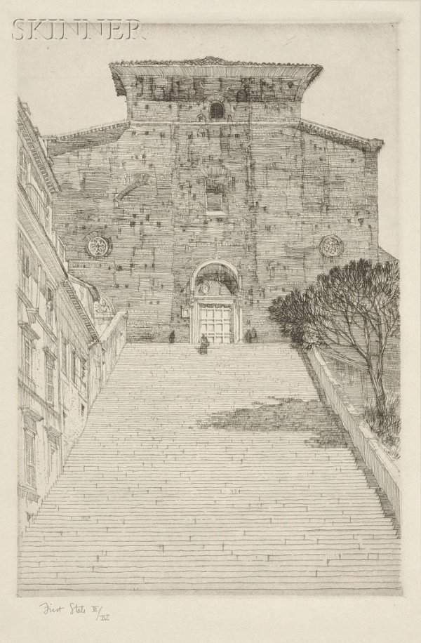 Samuel V. Chamberlain (American, 1895-1975) Lot of : Samuel V. Chamberlain (American, 1895-1975) Lot of Two Impressions of The Steps of Ara Coeli, Rome, c. 1940, edition of 1500 plus proofs (Chamberlain & Kingsland, 264). Unsigned, one inscribed "First 
