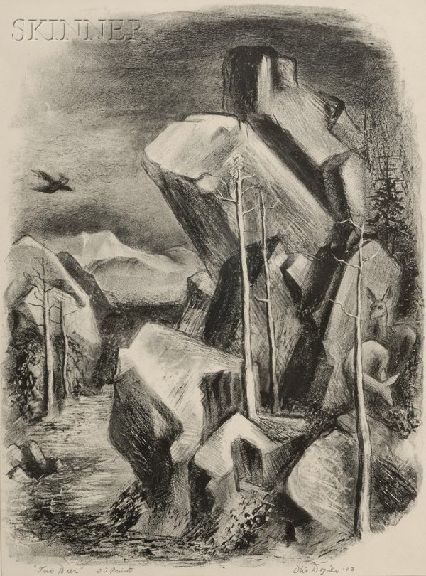 Otis Dozier (American, 1904-1987) Lot of Two Landsc: Otis Dozier (American, 1904-1987) Lot of Two Landscapes: Two Deer, 1942, edition of 20; and Morning Country, 1942, edition of 20. Both signed and dated "Otis Dozier '42" in pencil l.r., and t