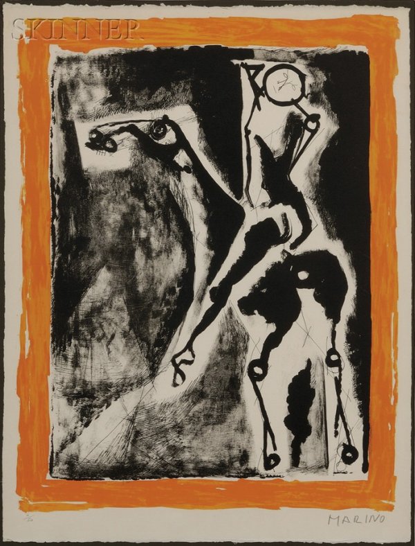 Marino Marini (Italian, 1901-1980) Acrobata, 1956,: Marino Marini (Italian, 1901-1980) Acrobata, 1956, edition of 50 (Guastalla & Schulz-Hoffman, L65). Signed "MARINO" in pencil l.r., numbered "4/50" in pencil l.l. Lithograph in orange and black on pap