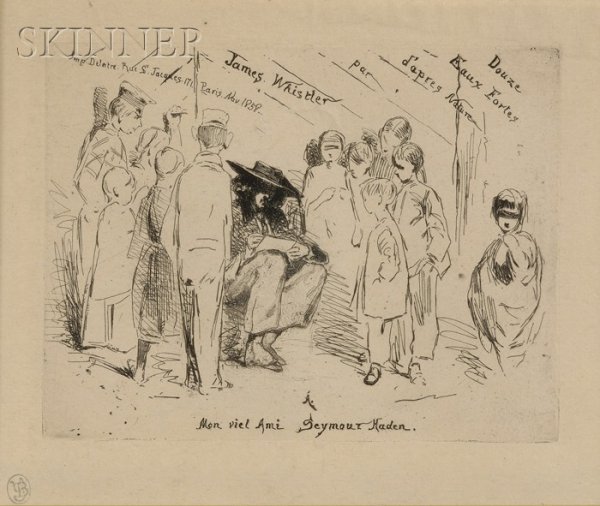 James Abbott McNeill Whistler (American, 1834-1903: James Abbott McNeill Whistler (American, 1834-1903) The Title to the French Set (Whistler Sketching), 1858 (Kennedy, 25). Signed and identified in the plate, collector's stamp l.l. Etching on chine co