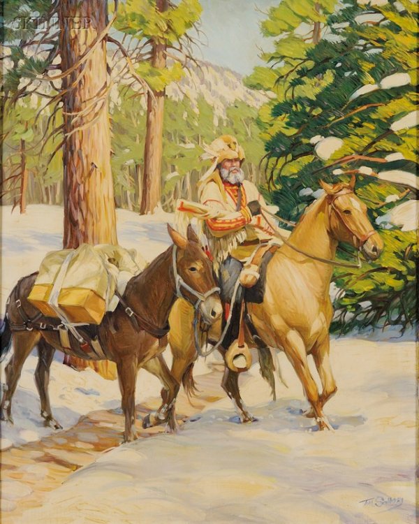 Tim Solliday (American, b. 1952) Through the Snow,: Tim Solliday (American, b. 1952) Through the Snow, alternatively titled The Mountainman Signed "Tim Solliday" l.r., titled, inscribed, and dated "...UOG-70...1983" on the rev