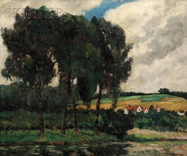 Louis Gustave Cambier (Belgian, 1874-1949) Country: Louis Gustave Cambier (Belgian, 1874-1949) Country Landscape Signed and dated "Cambier 1930" l.r., canvas stamped "Louis G. CAMBIER....BRUXELLES" on the reverse and identified on a label on the back o