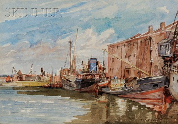 Reginald Marsh (American, 1898-1954) Hoboken Pier: Reginald Marsh (American, 1898-1954) Hoboken Pier Signed, dated, and inscribed "REGINALD MARSH '37/ HOBOKEN PIER" in pen l.r. Watercolor and graphite on paper, sheet size 11 1/2 x 15 5/16 in.