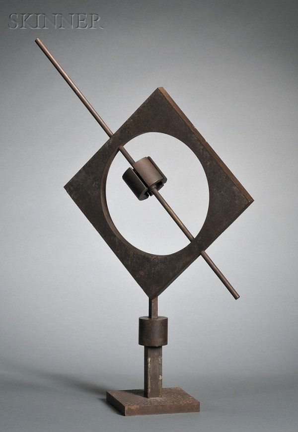 Ettore Colla (Italian, 1896-1968) Senza Titolo [Me: Ettore Colla (Italian, 1896-1968) Senza Titolo [Meridiana quadrata], 1968 Unsigned, inscribed "E. COLLA" in marker beneath the base. Iron, 28 1/2 x 20 x 8 1/2 in. (72.4 x 50.8 x 21.6 cm), on a wh