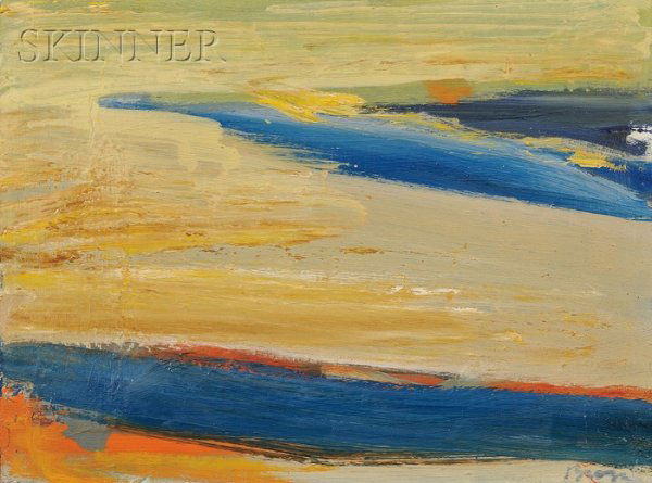 Peter Busa (American, 1914-1985) Yellow Effussion: Peter Busa (American, 1914-1985) Yellow Effussion [sic] Signed "Busa" l.r., titled or inscribed on the reverse. Oil on illustration board, 15 x 20 in. (38.1 x 50.8 cm), framed.