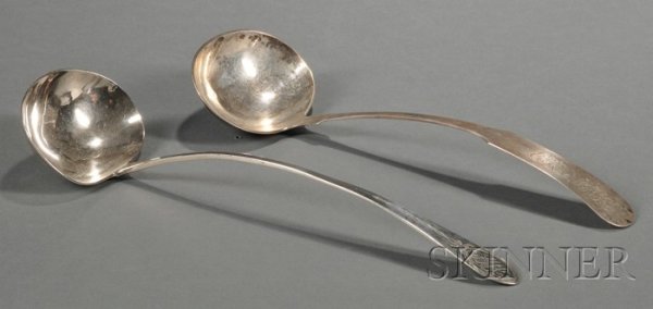 Two Coin Silver Ladles, one made by Basset Nichols : Two Coin Silver Ladles, one made by Basset Nichols of Providence, Rhode Island, c. 1815, the other by William G. Forbes, New York, c. 1773, with bright-cut decoration on the handle, both with engraved