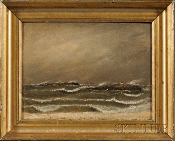 Clement Drew (American, 1806-1889) View of Black R: Clement Drew (American, 1806-1889) View of Black Rock, Cohasset, Massachusetts. Signed "C. Drew" l.r., titled, signed, and dated "North East Gale: View of Black Rock taken from North End of Cliff near