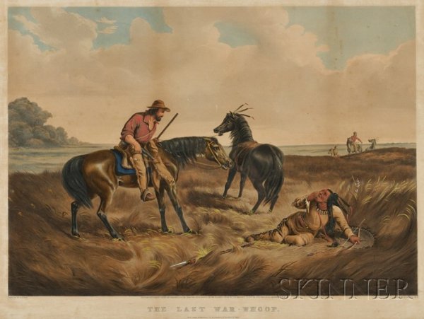Nathaniel Currier, publisher (American, 1813-1888): Nathaniel Currier, publisher (American, 1813-1888) THE LAST WAR-WHOOP., 1856 (Conningham, 3457). Identified in inscriptions in the matrix. Large folio lithograph with hand-coloring on paper, sheet
