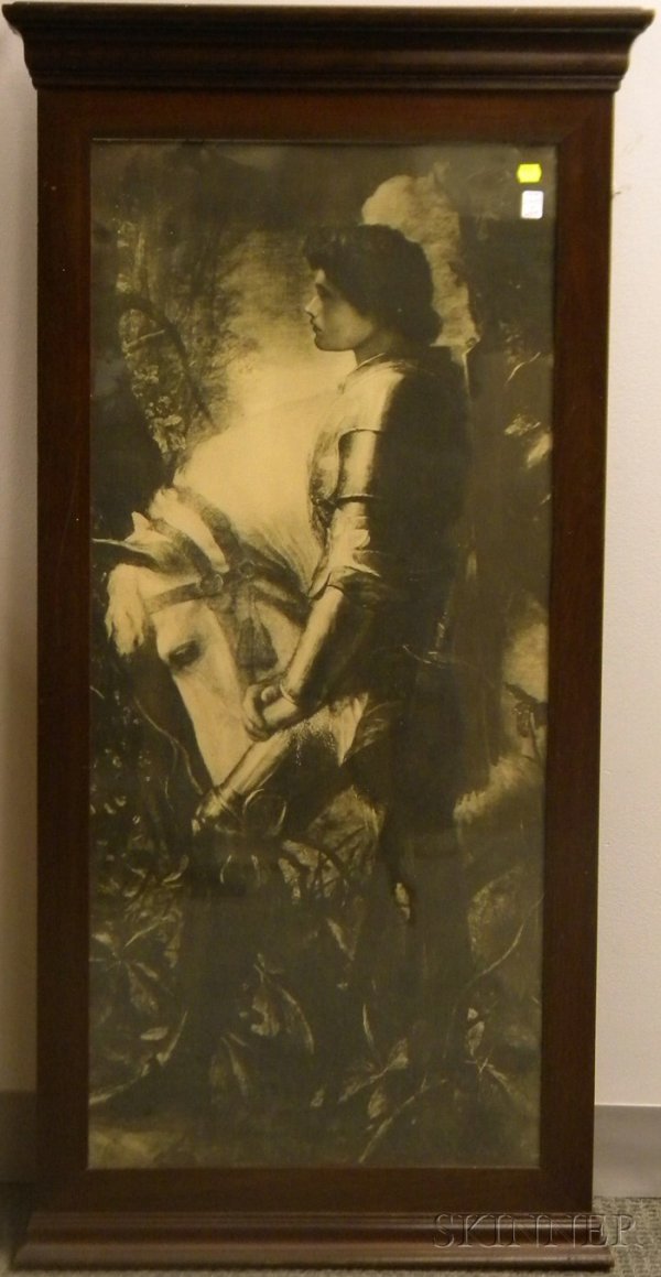 Framed Print Depicting a Young Prince in Armor wit: Framed Print Depicting a Young Prince in Armor with a Horse, overall 48 1/4 x 24 in.