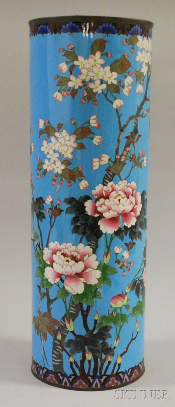 Japanese Cloisonne Umbrella Stand, (damage), ht. 2: Japanese Cloisonne Umbrella Stand, (damage), ht. 23 3/4 in.