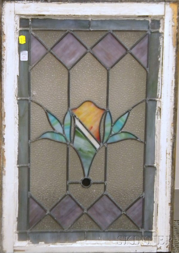 Late Victorian Architectural Leaded Glass Window,: Late Victorian Architectural Leaded Glass Window, 26 1/2 x 18 1/2 in.