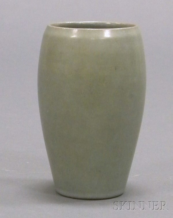 Marblehead Pottery Vase Glazed earthenware Marblehe: Marblehead Pottery Vase Glazed earthenware Marblehead, Massachusetts Cylindrical vase in gray glaze, impressed ship cipher on base, ht. 5 1/4 in.