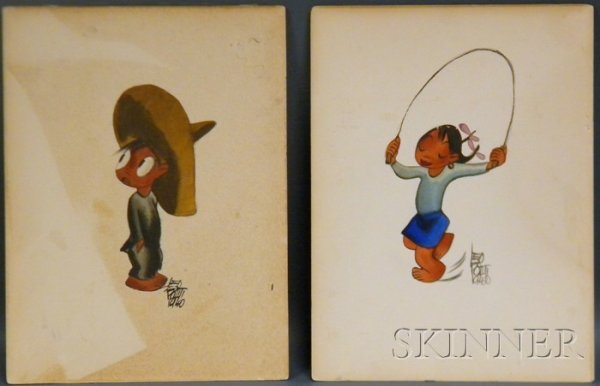 Leo Politi (Italian/American, 1908-1996) Lot of Tw: Leo Politi (Italian/American, 1908-1996) Lot of Two Character Portraits: Pancho and Rosa Signed and dated "LEO POLITI 1940" l.r. Watercolor, graphite and ink on illustration