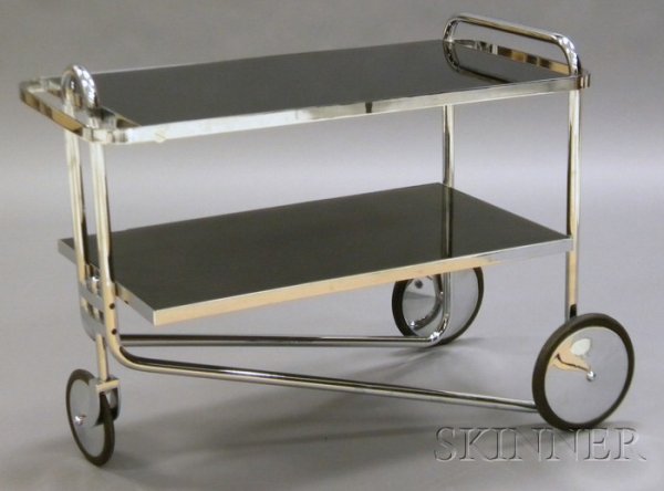 Marcel Breuer Three-Wheel Serving Cart Chrome and