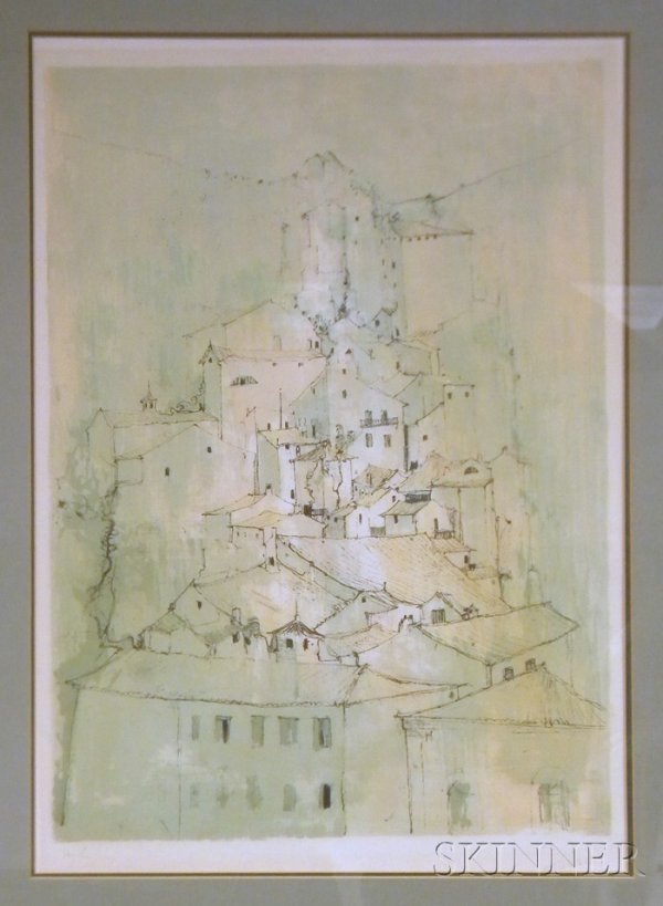 Jean Jansem (French, b. 1920) View of a Village Si: Jean Jansem (French, b. 1920) View of a Village Signed Jansem in pencil l.l. and numbered H.C. in pencil l.l. Color lithograph, sight size 28 x 20 in., framed. Condition: Toning, mat burn.