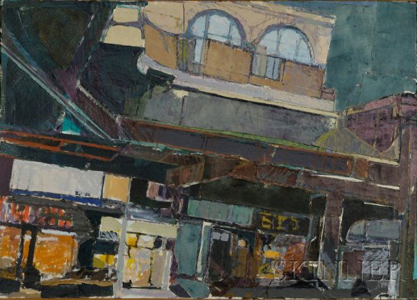 Flora Natapoff (American, 20th/21st Century) High: Flora Natapoff (American, 20th/21st Century) High and Low, 1981/A View of the Glasgow Train Station Signed, dated and titled "Flora Natapoff 1981..." on the stretcher. Oil on c