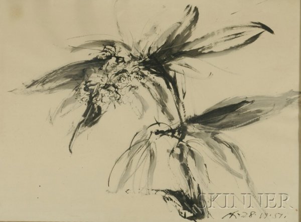 Andre Racz (Romanian/American, b. 1916) Rhododendr: Andre Racz (Romanian/American, b. 1916) Rhododendron Initialed and dated "AR?28?11?51." in pen l.r., identified on labels including one from Ruth White Gallery, New York, on the reverse. I