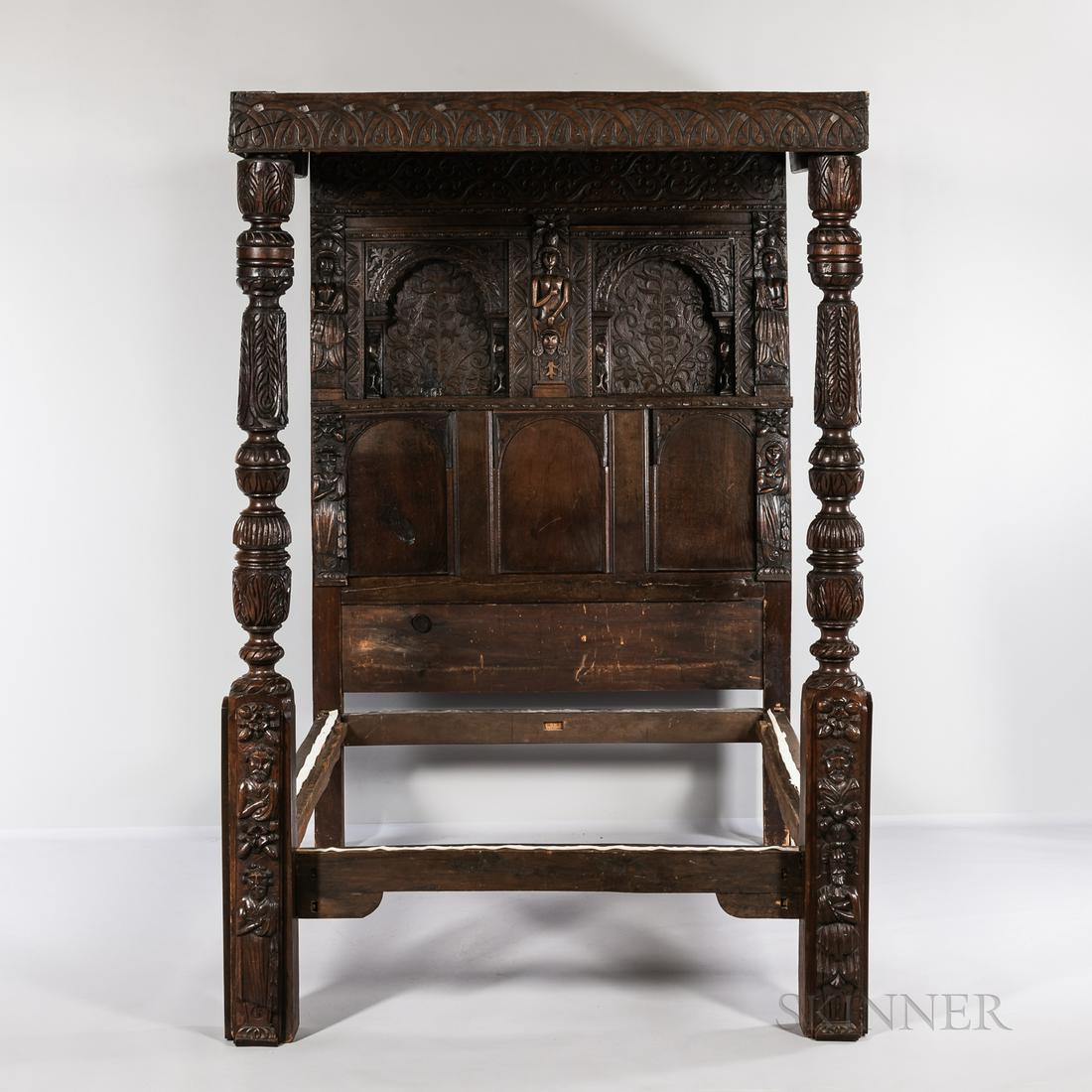 Jacobean Style Carved Oak Tester Bed