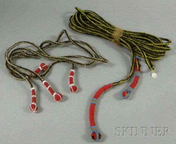 Two Horsehair Ropes, bead wrapped trade cloth ends.: Two Horsehair Ropes, bead wrapped trade cloth ends. Provenance: Historic Lammers Trading Post, established 1917 in Hardin, Montana.