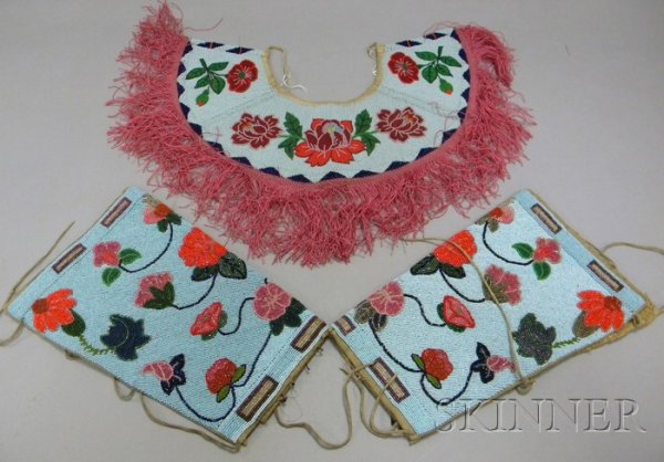 Two-Pieced Floral Beaded Collar and Leggings. Prove: Two-Pieced Floral Beaded Collar and Leggings. Provenance: Historic Lammers Trading Post, established 1917 in Hardin, Montana.