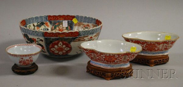 Imari Porcelain Bowl, a Pair of Chinese Export Por: Imari Porcelain Bowl, a Pair of Chinese Export Porcelain Shaped Footed Dishes, and a Copeland/Spode Lee Cup, Imari ht. 4 3/4, dia. 11 3/4 in.