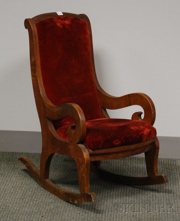 Child's Empire Upholstered Walnut Armrocker.